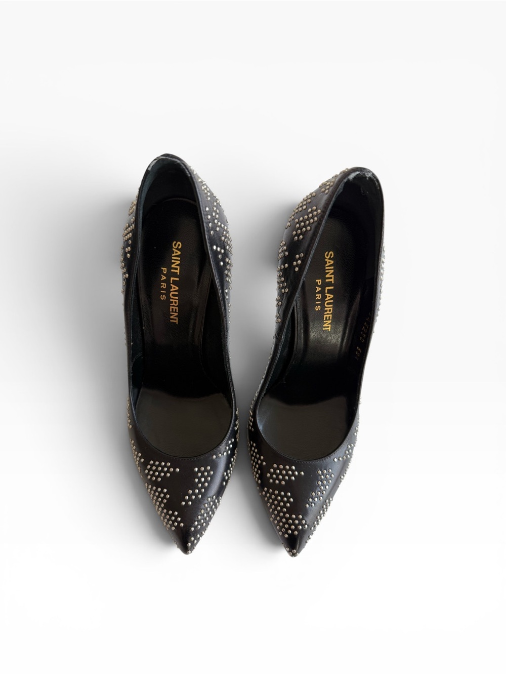 Saint Laurent YSL Janis Studded Pumps EU 38.5 Black Leather Geometric Stiletto - Picture 6 of 8